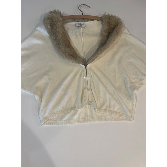 Vintage Frenchi Faux Fur Collar Cardigan Sweater With Pearl Buttons - L - Picture 9 of 10